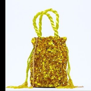 Zara Lime Green & Gold Sequin Bucket Bag